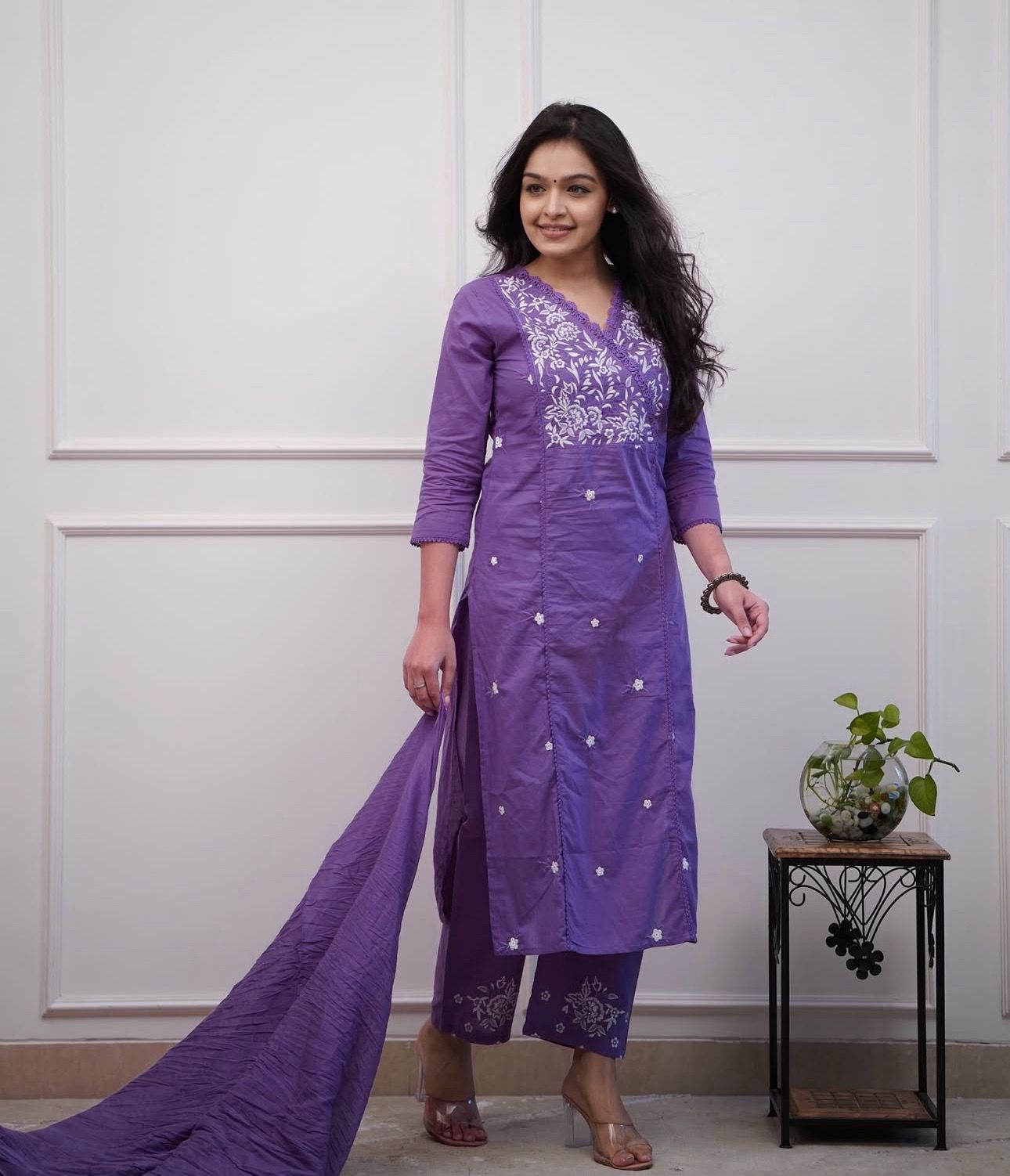 Purple Flower Embroidery Suit Set