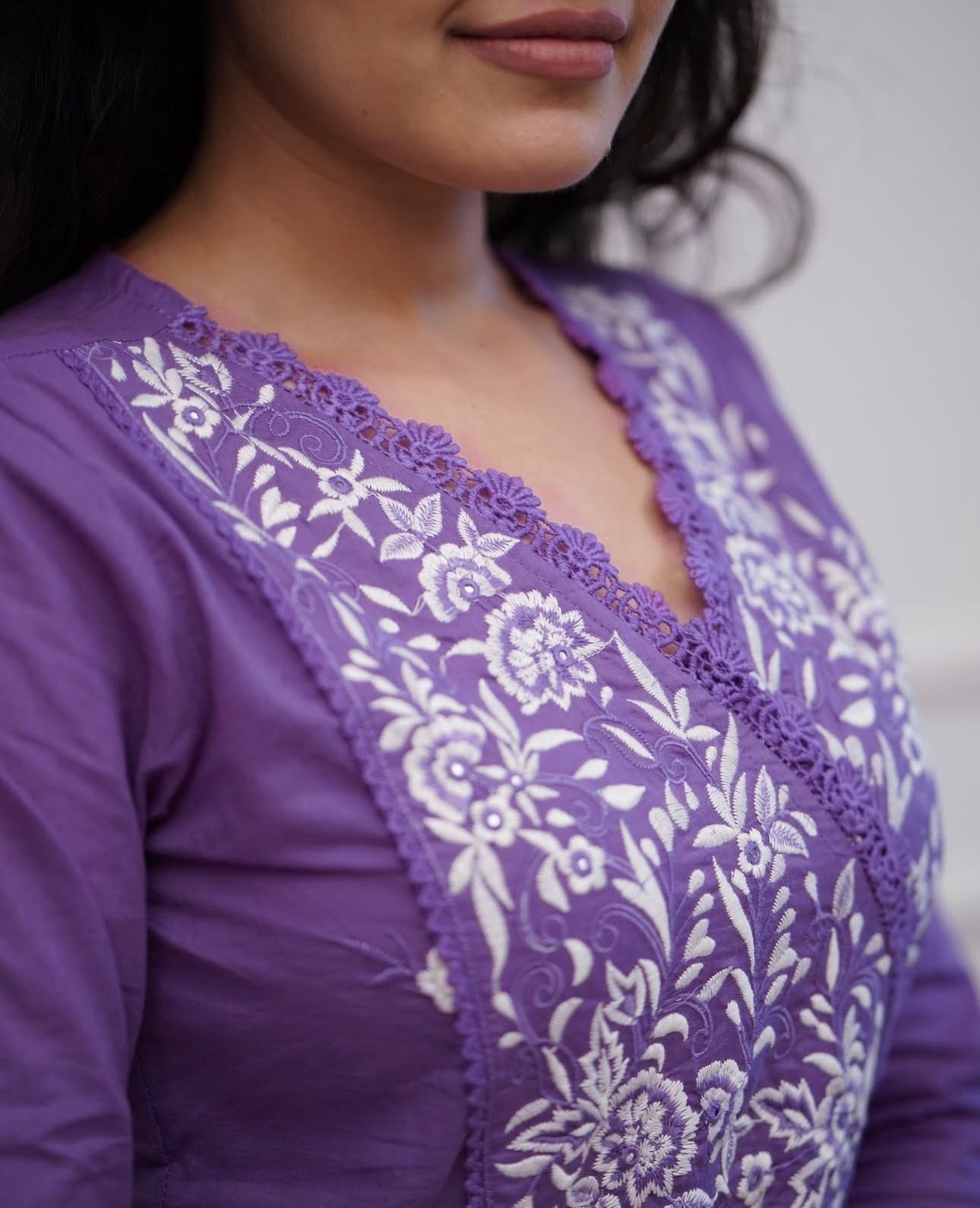 Purple Flower Embroidery Suit Set