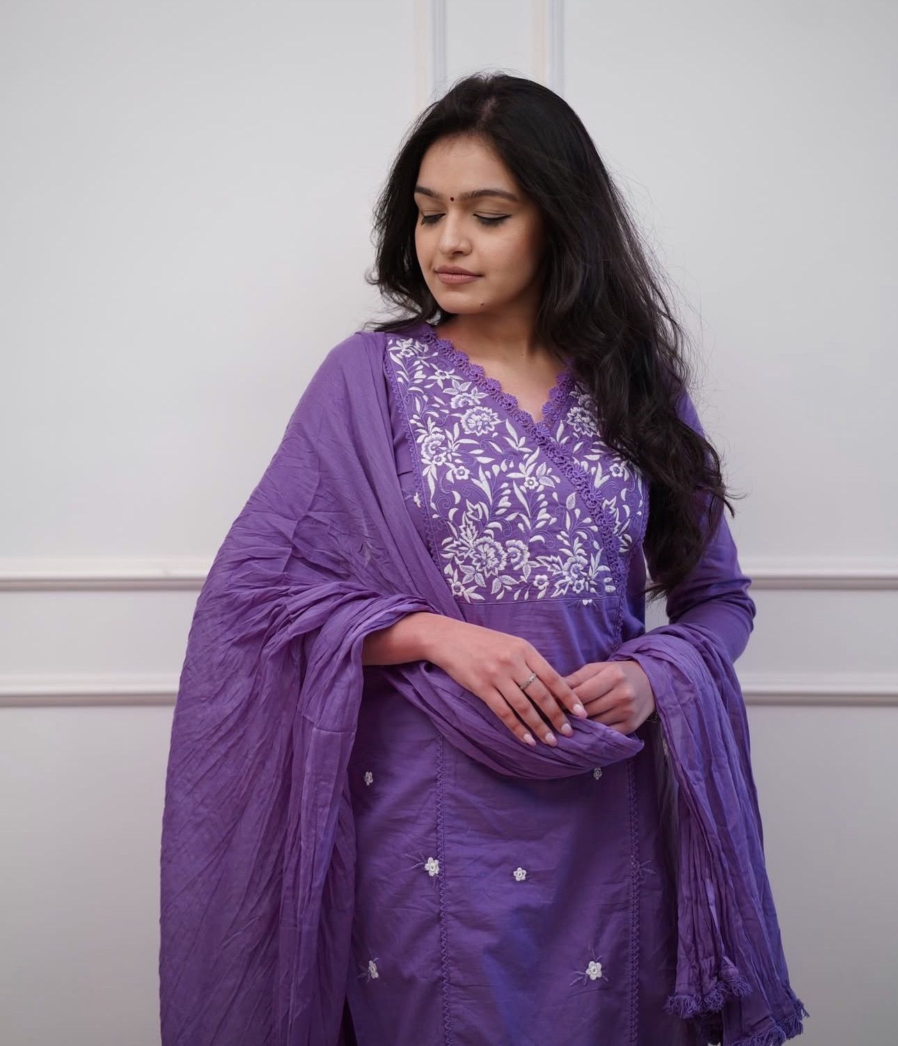 Purple Flower Embroidery Suit Set