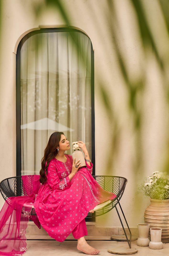 Pink Anarkali Chanderi Kurti Set