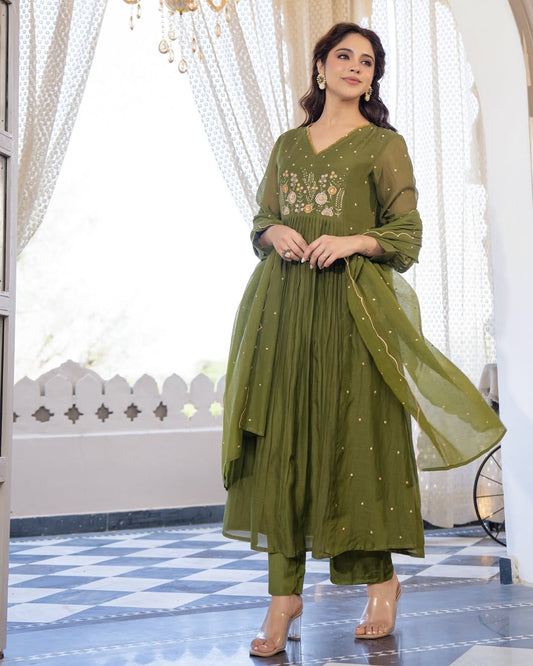 Gorgeous Green Anarkali Kurta Set