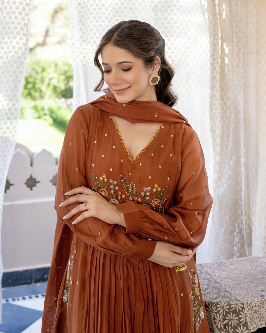 Gorgeous Copper Anarkali Kurta Set