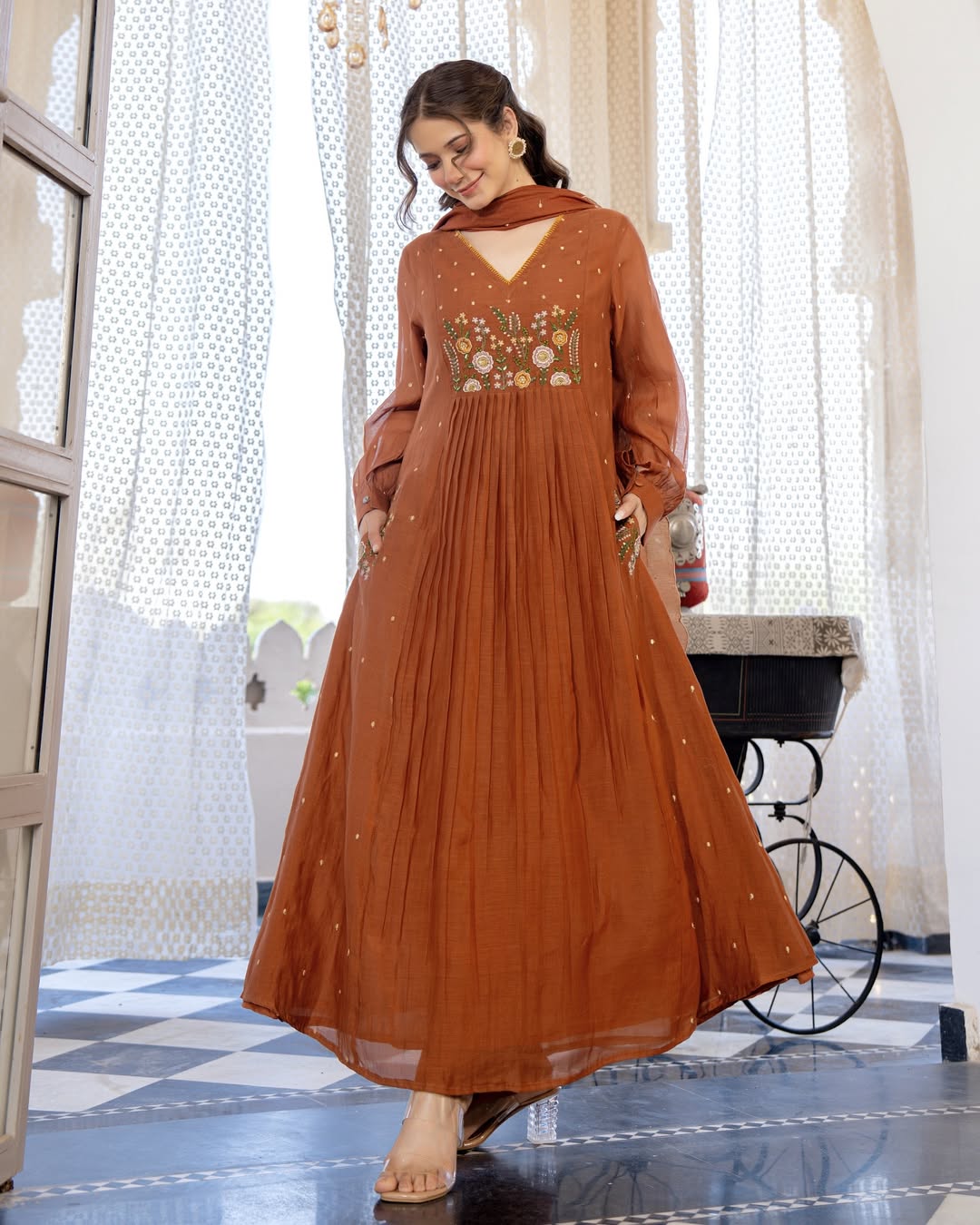 Gorgeous Copper Anarkali Kurta Set