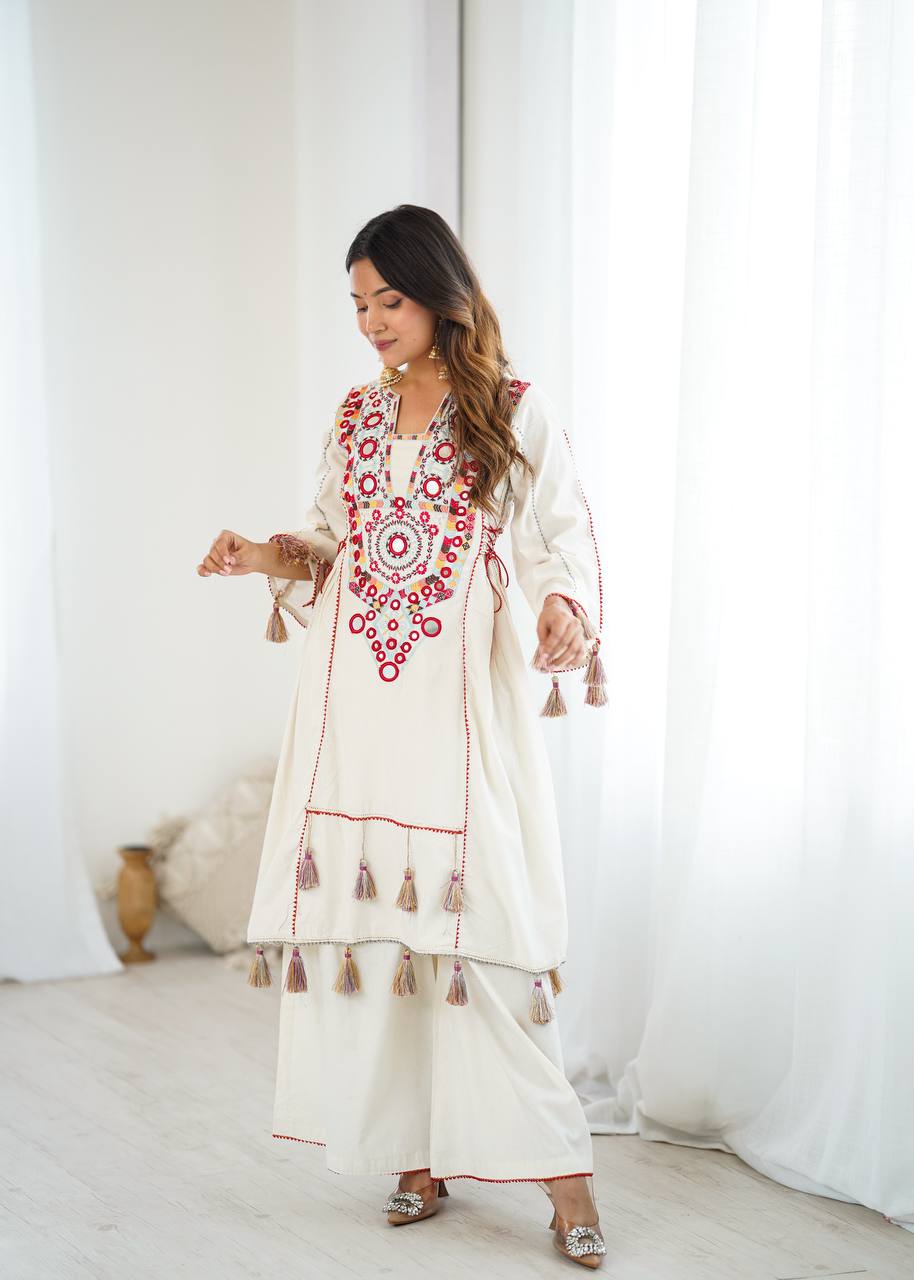 White Kurti with Plazzo SET