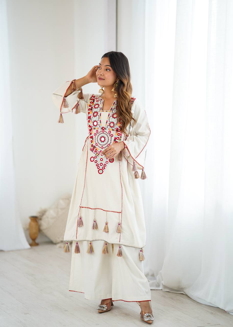 White Kurti with Plazzo SET