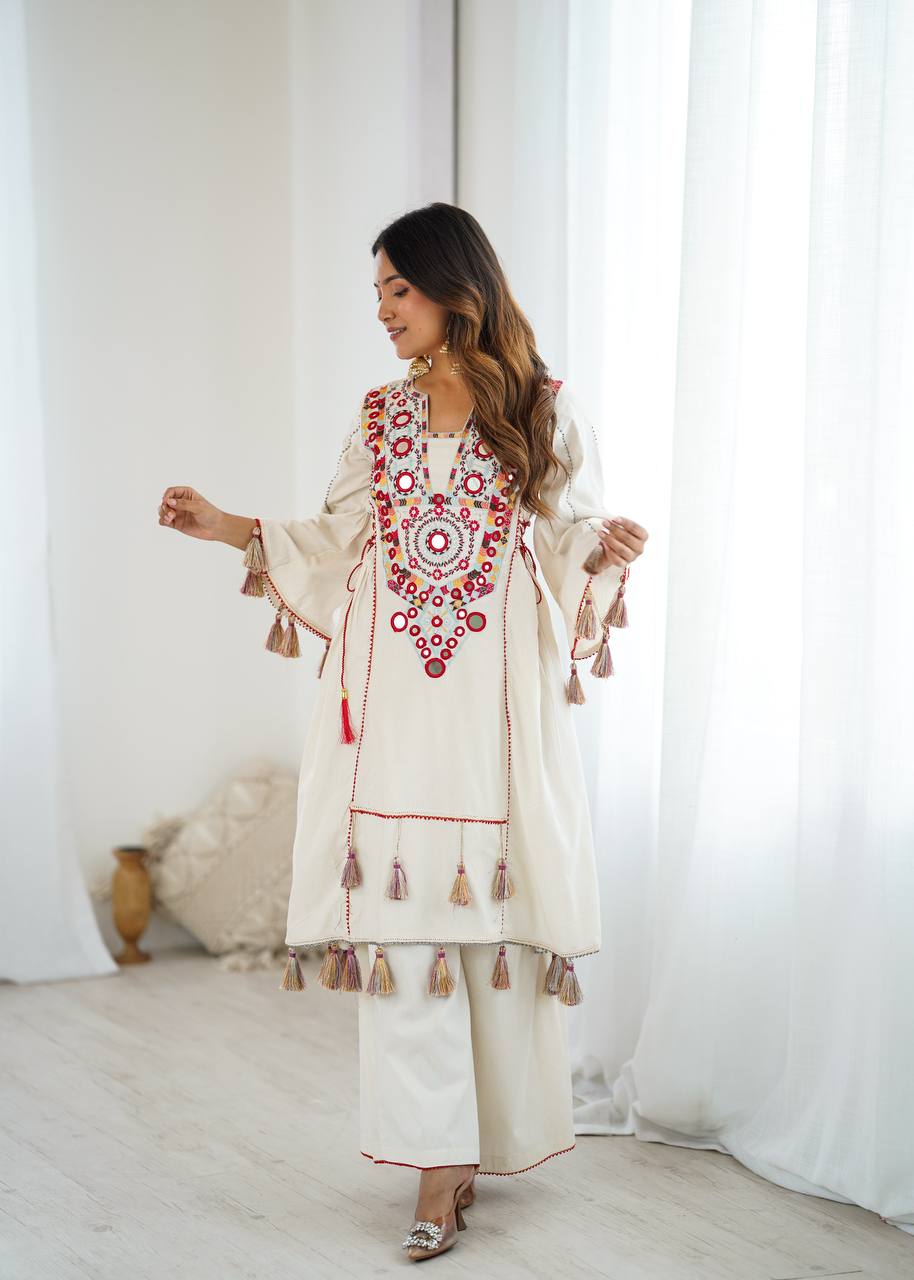 White Kurti with Plazzo SET