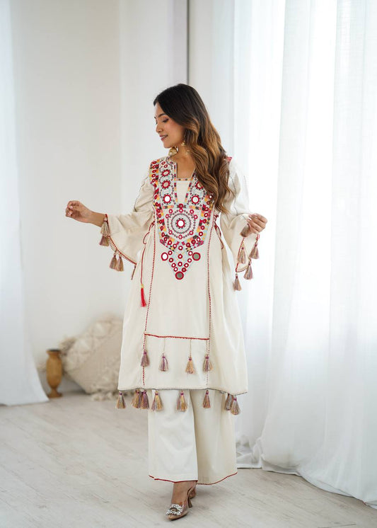White Kurti with Plazzo SET