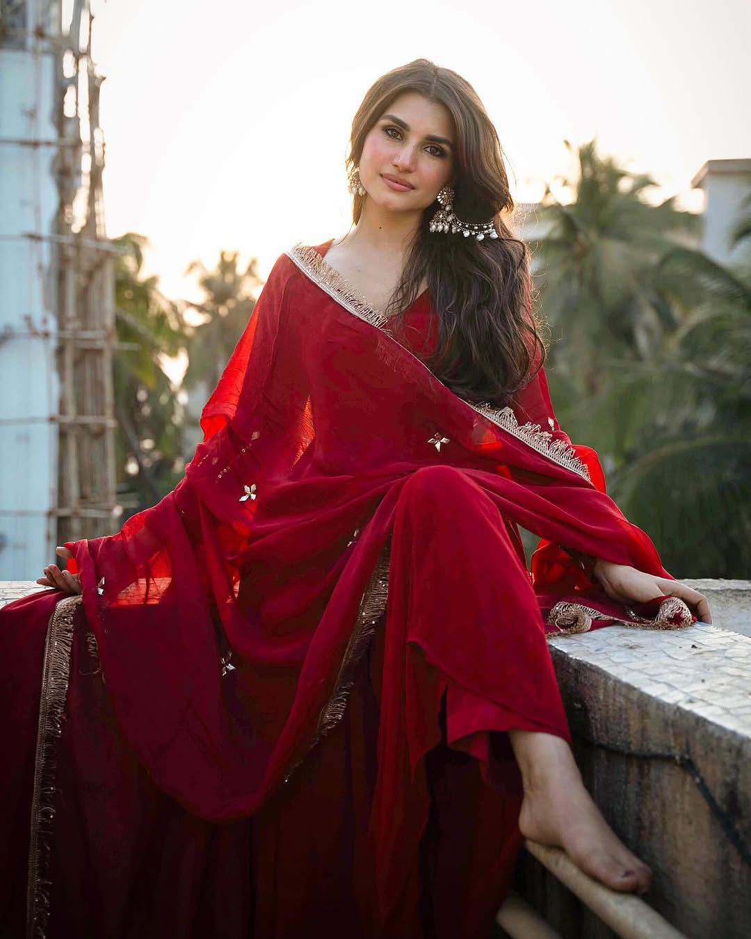 Red Anarkali Suit Set