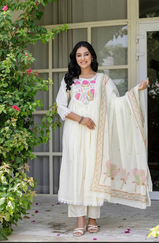 White Embroidered  Anarkali Suit Set