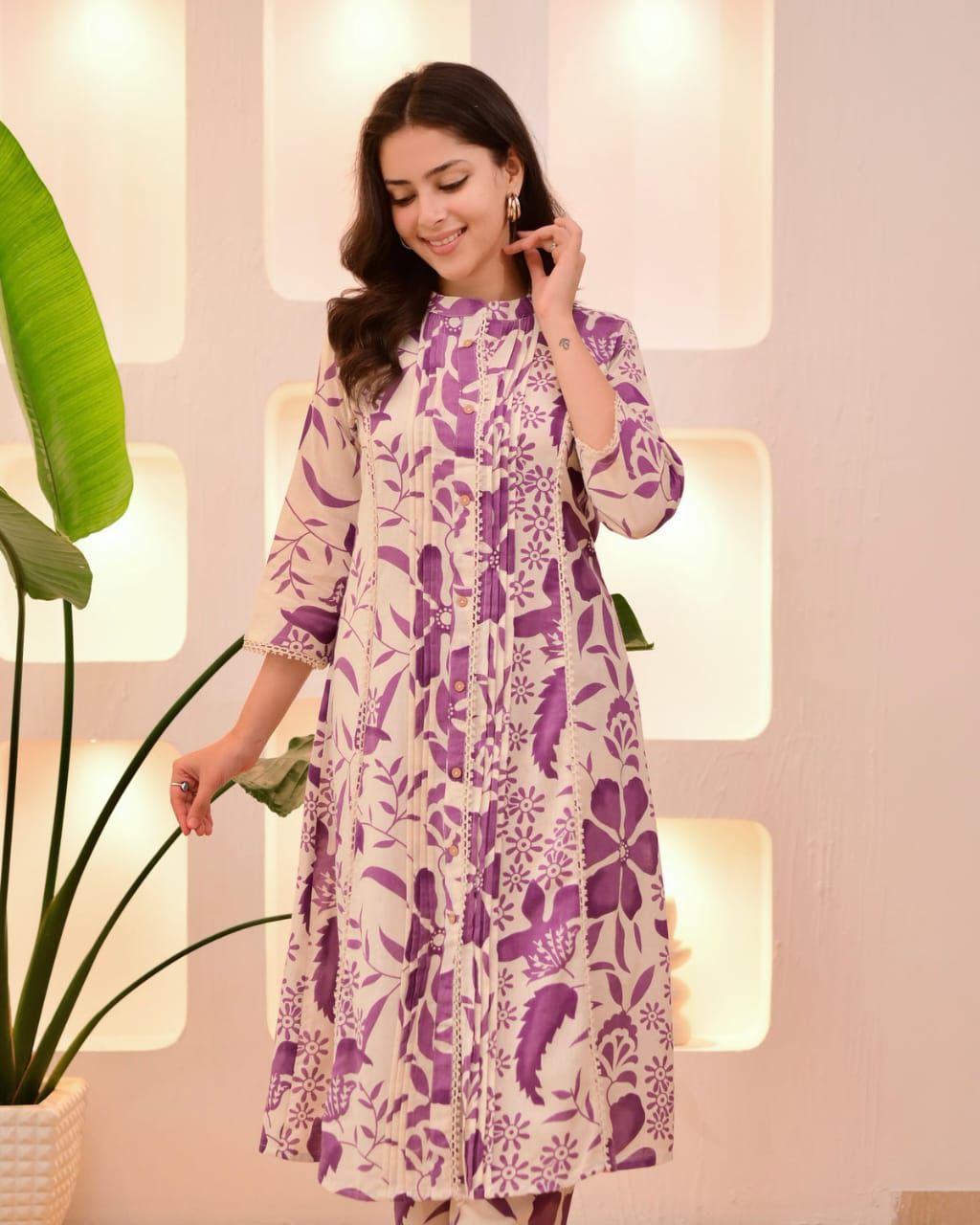 Purple Flora Pantex A Line Cotton Kurta Set