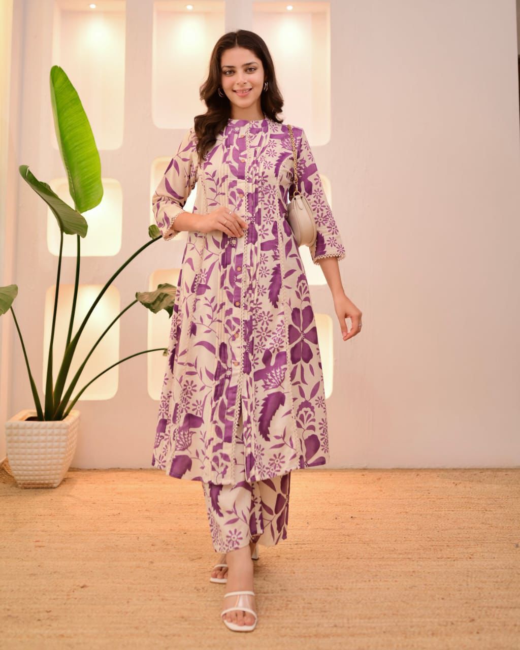 Purple Flora Pantex A Line Cotton Kurta Set