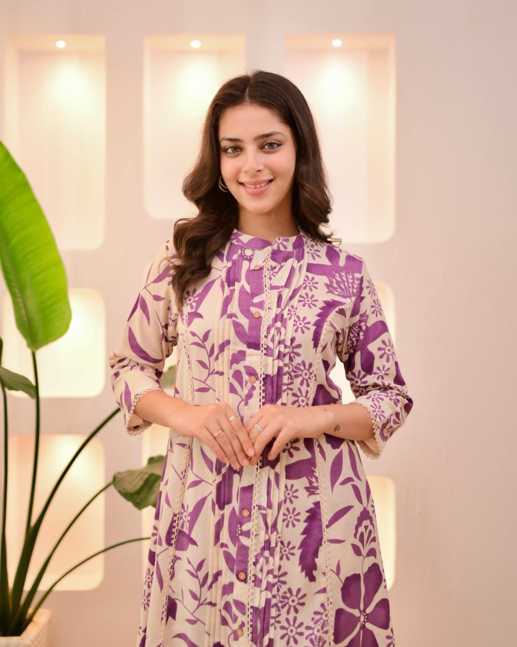 Purple Flora Pantex A Line Cotton Kurta Set