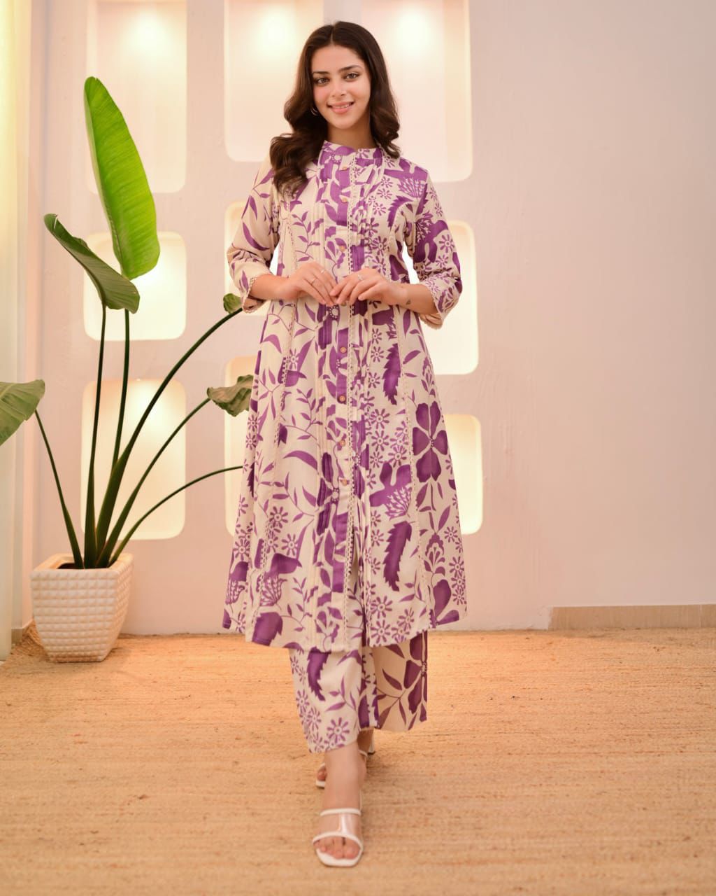 Purple Flora Pantex A Line Cotton Kurta Set