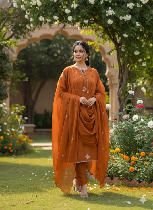 Kasuti Copper Threadwork Kurta Set