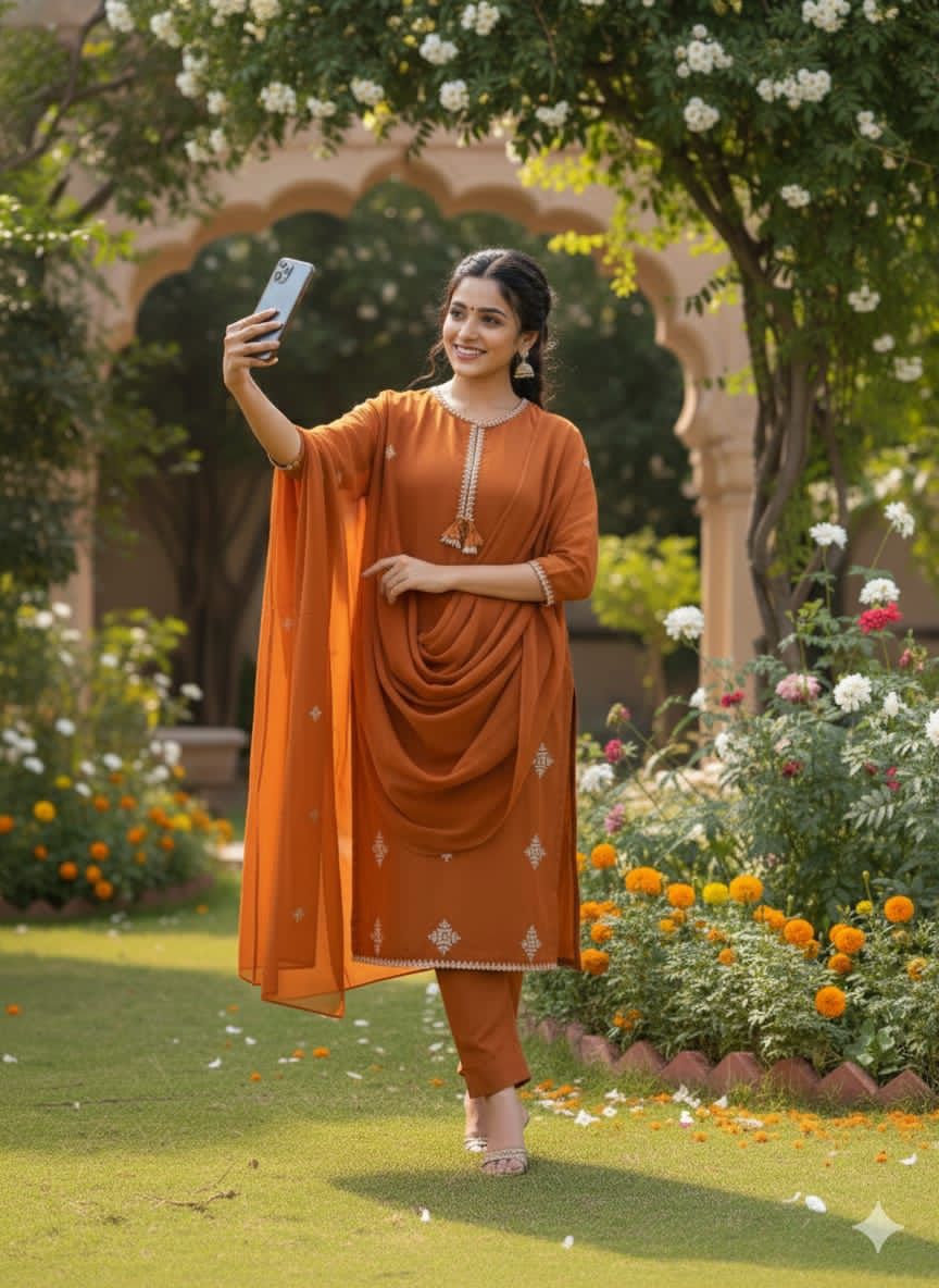 Kasuti Copper Threadwork Kurta Set