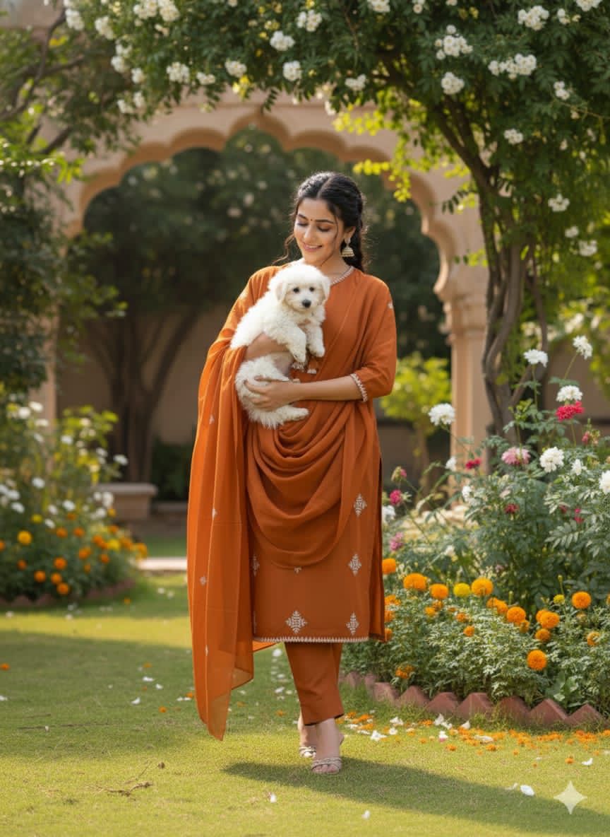 Kasuti Copper Threadwork Kurta Set