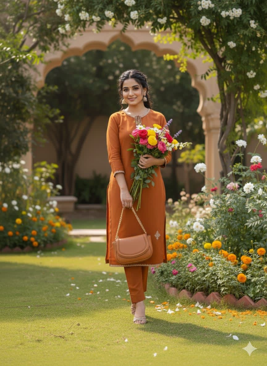 Kasuti Copper Threadwork Kurta Set