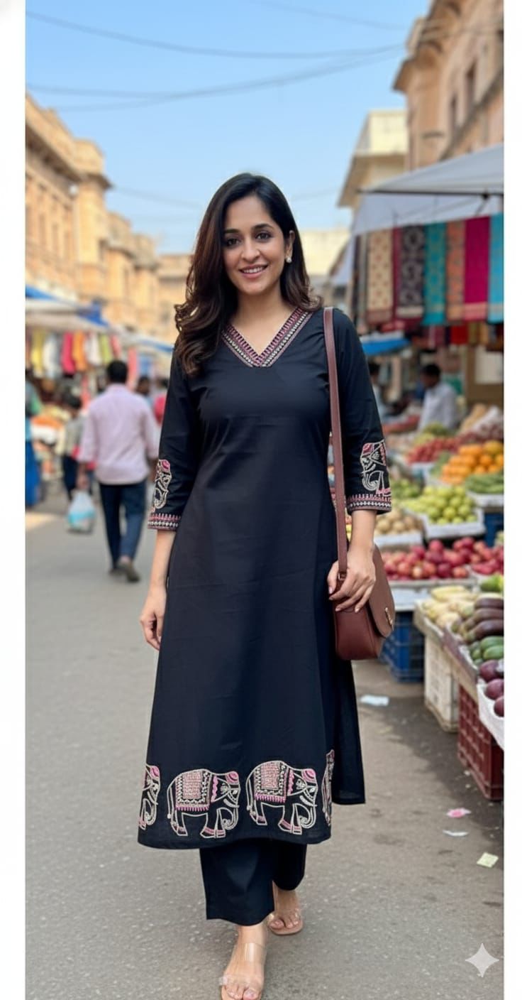 Delicate Black Cotton kurta suit
