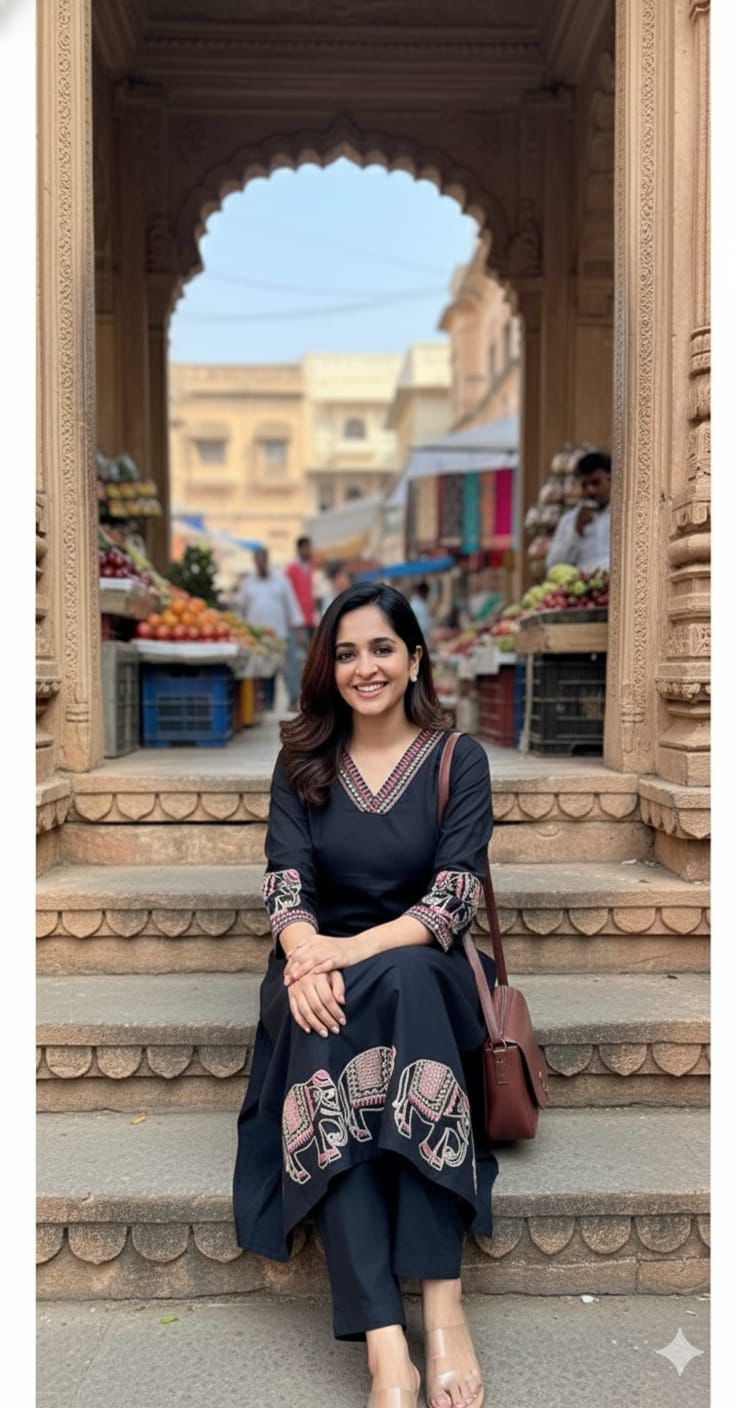 Delicate Black Cotton kurta suit