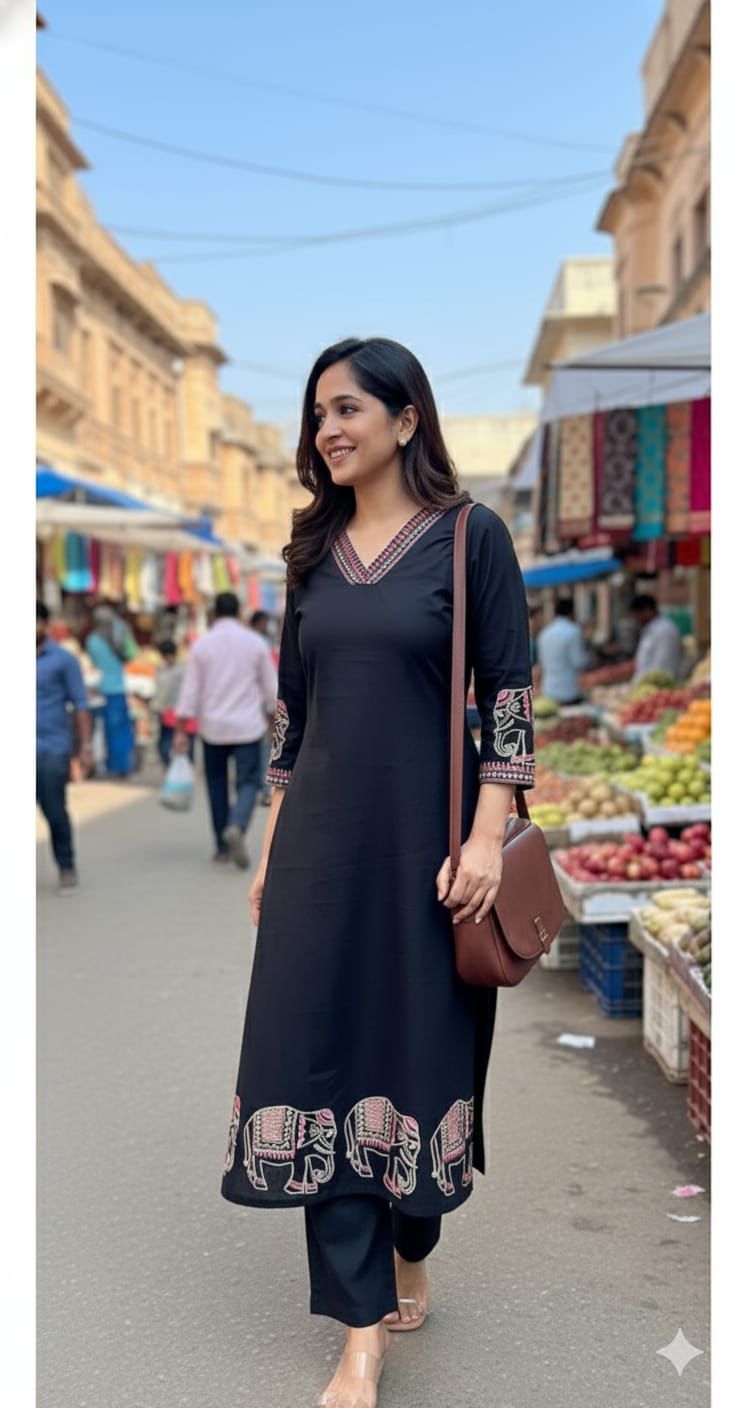 Delicate Black Cotton kurta suit