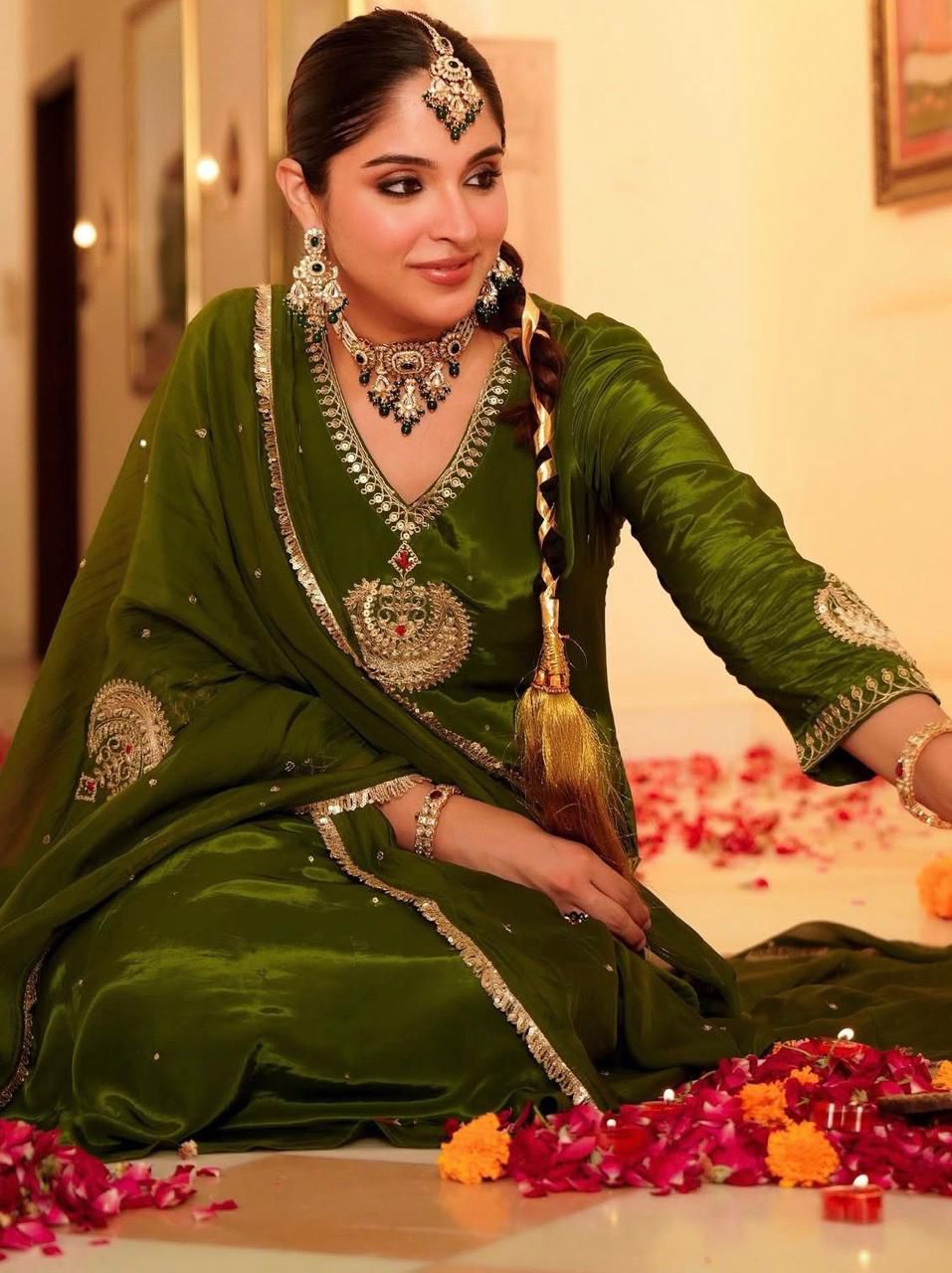 DREAMY MAHENDI  FLAIRED SUIT SET