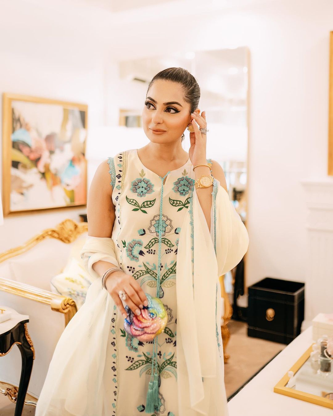 White  georgette designer suit set