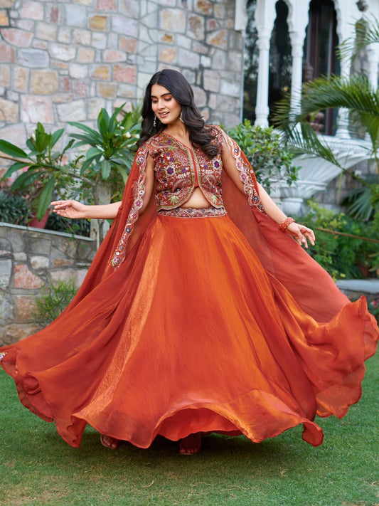 Mahira Orange Lehenga With Blouse And Dupatta Set