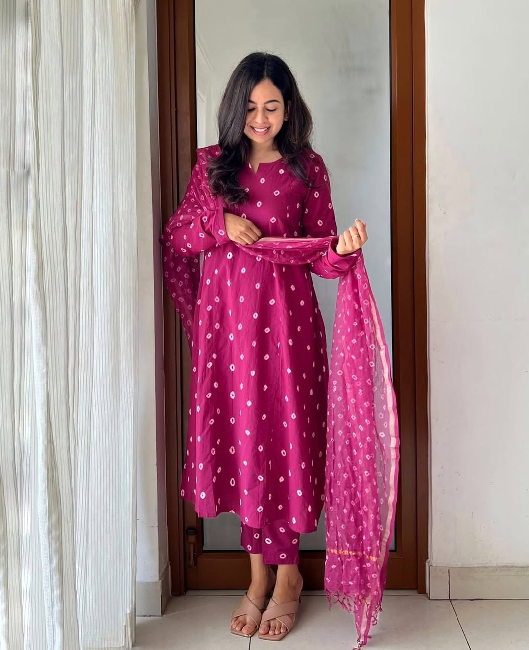 Fuchsia Cotton Printed Suit Set