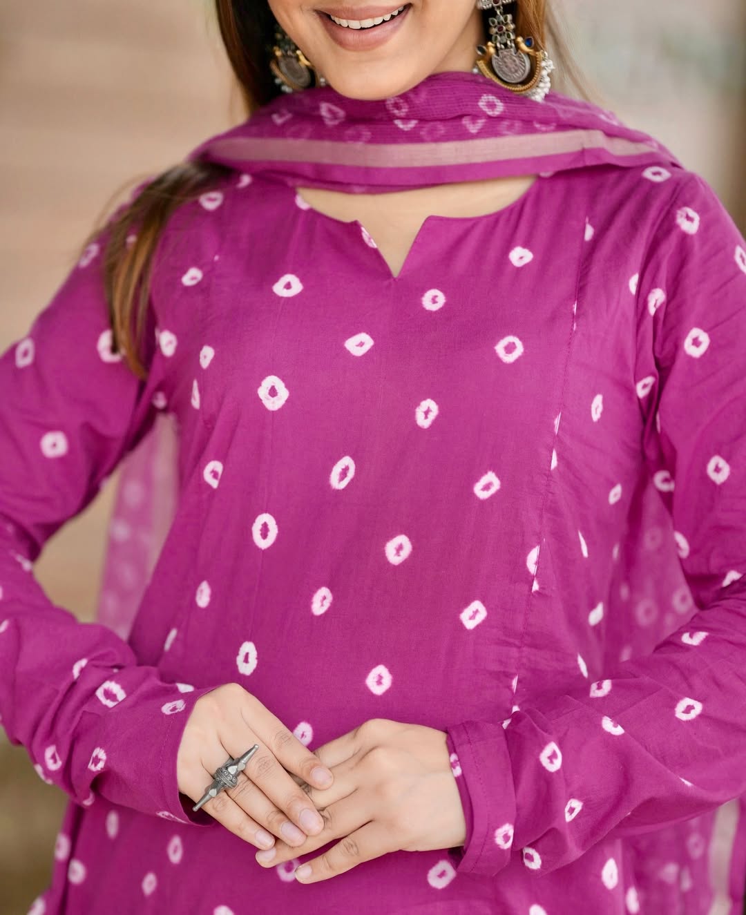 Fuchsia Cotton Printed Suit Set