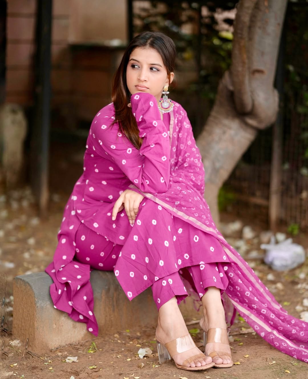 Fuchsia Cotton Printed Suit Set