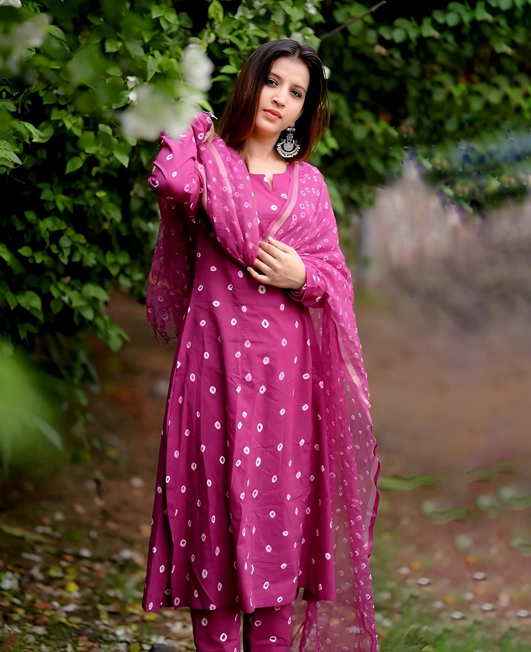 Fuchsia Cotton Printed Suit Set