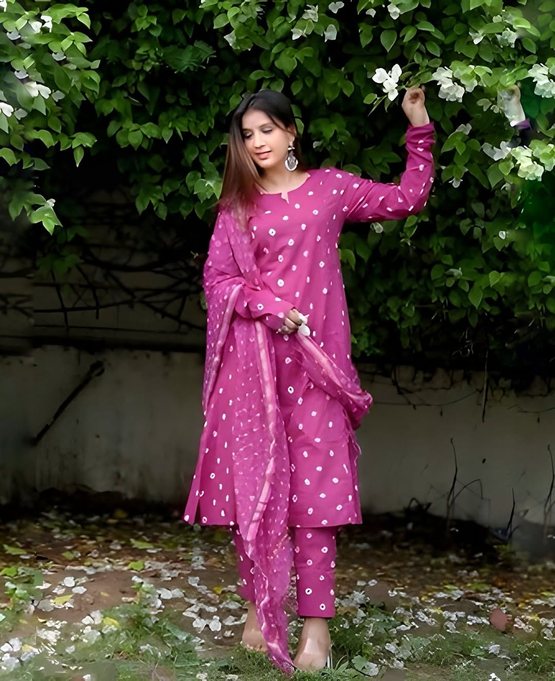 Fuchsia Cotton Printed Suit Set