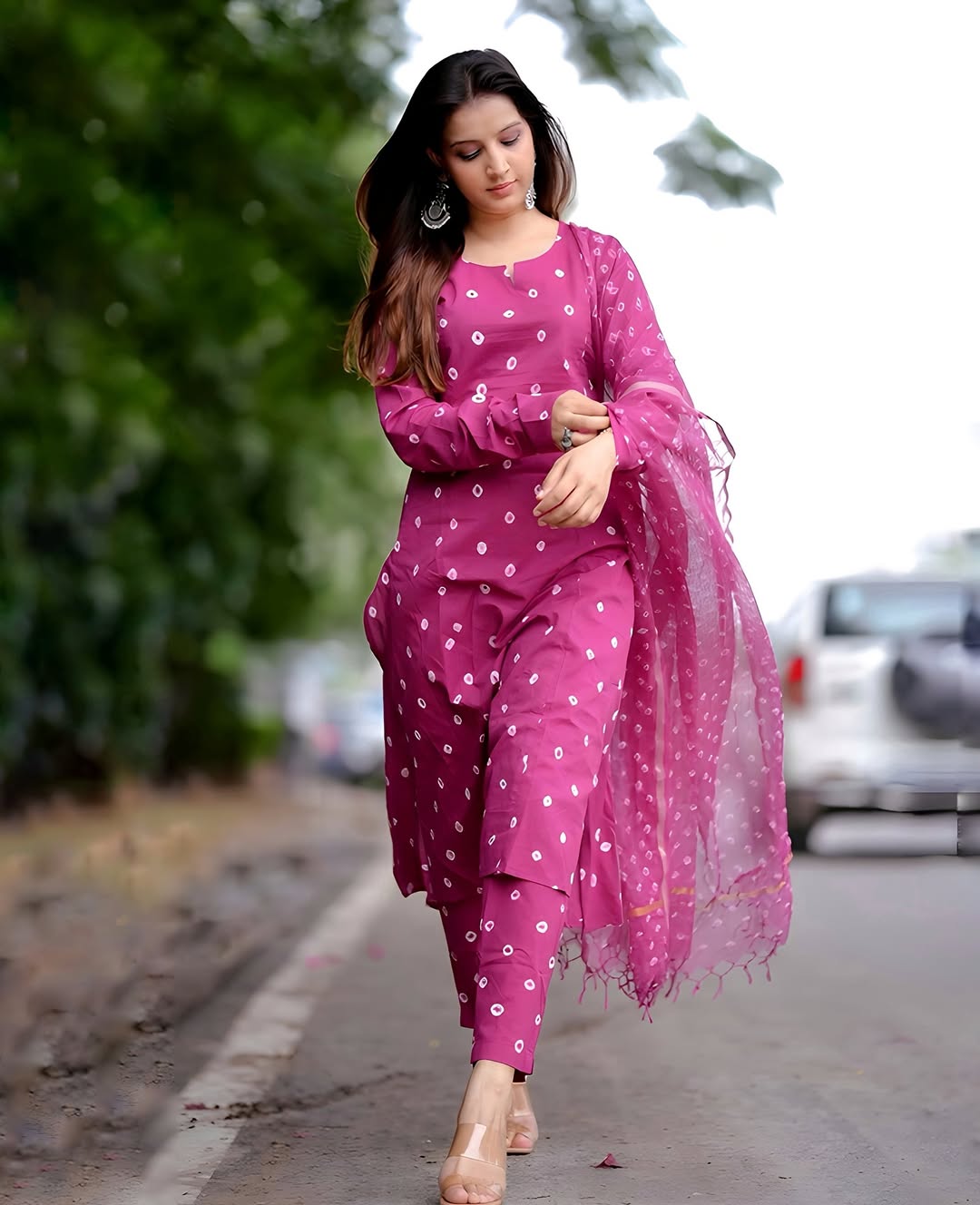 Fuchsia Cotton Printed Suit Set