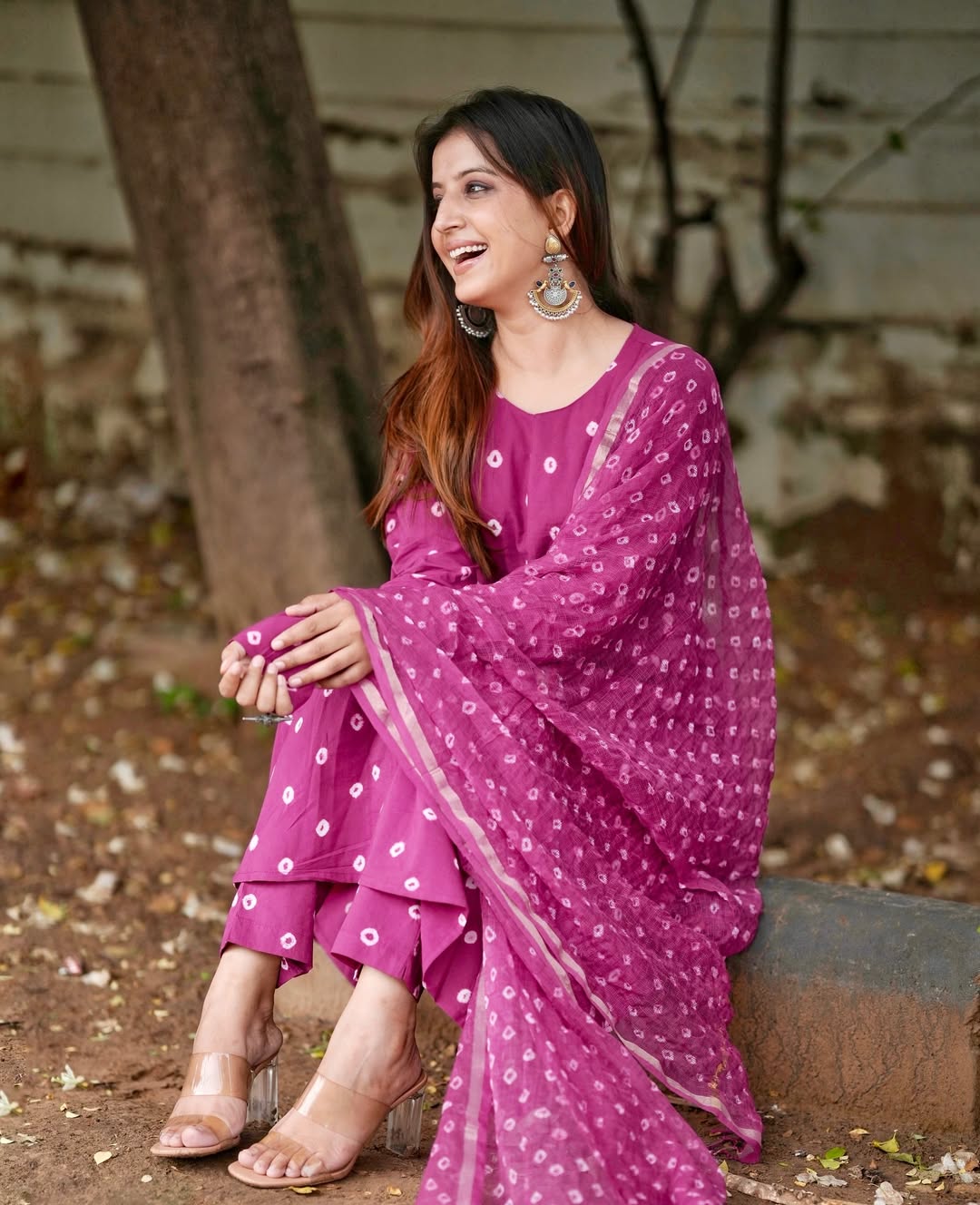 Fuchsia Cotton Printed Suit Set