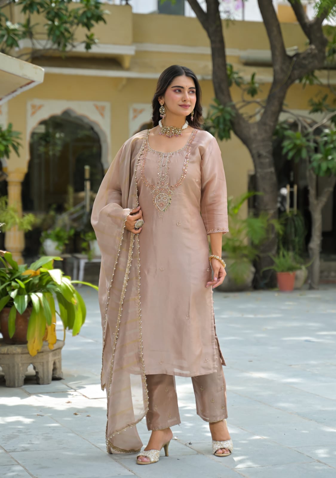 Elegant Sky Embellished Kurta Pant Set