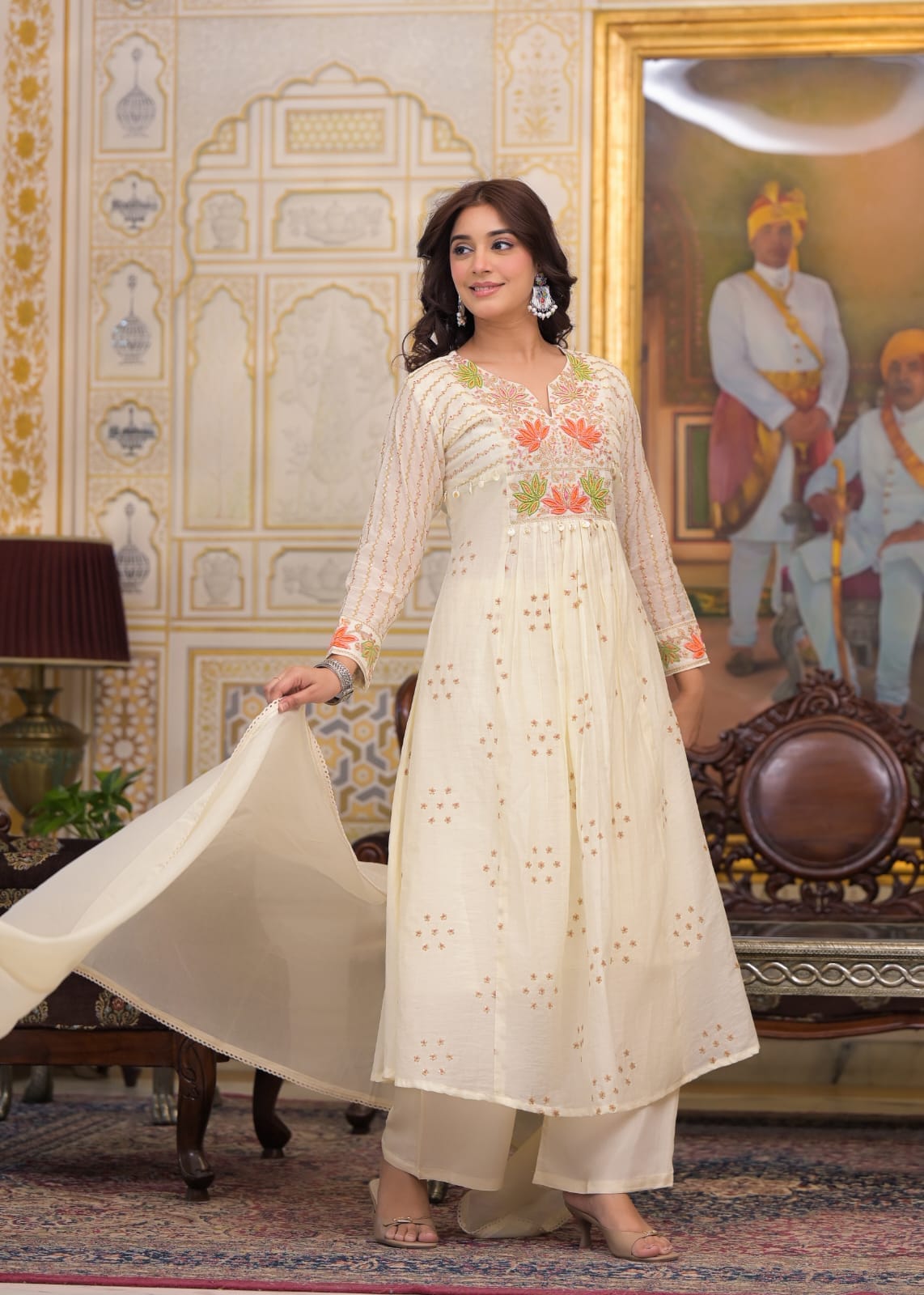 Elegant Floral Embroidered Anarkali Kurta Set