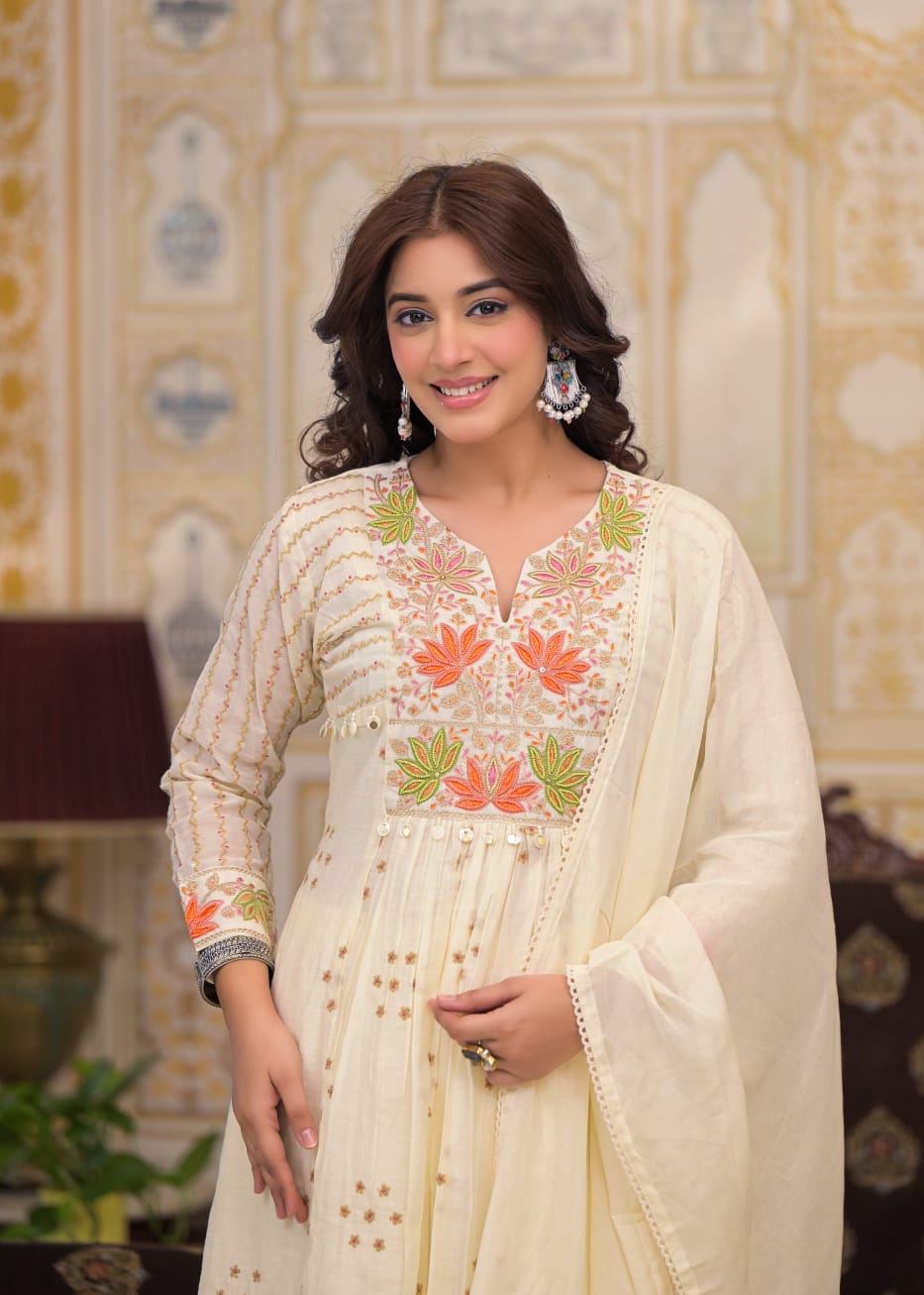 Elegant Floral Embroidered Anarkali Kurta Set