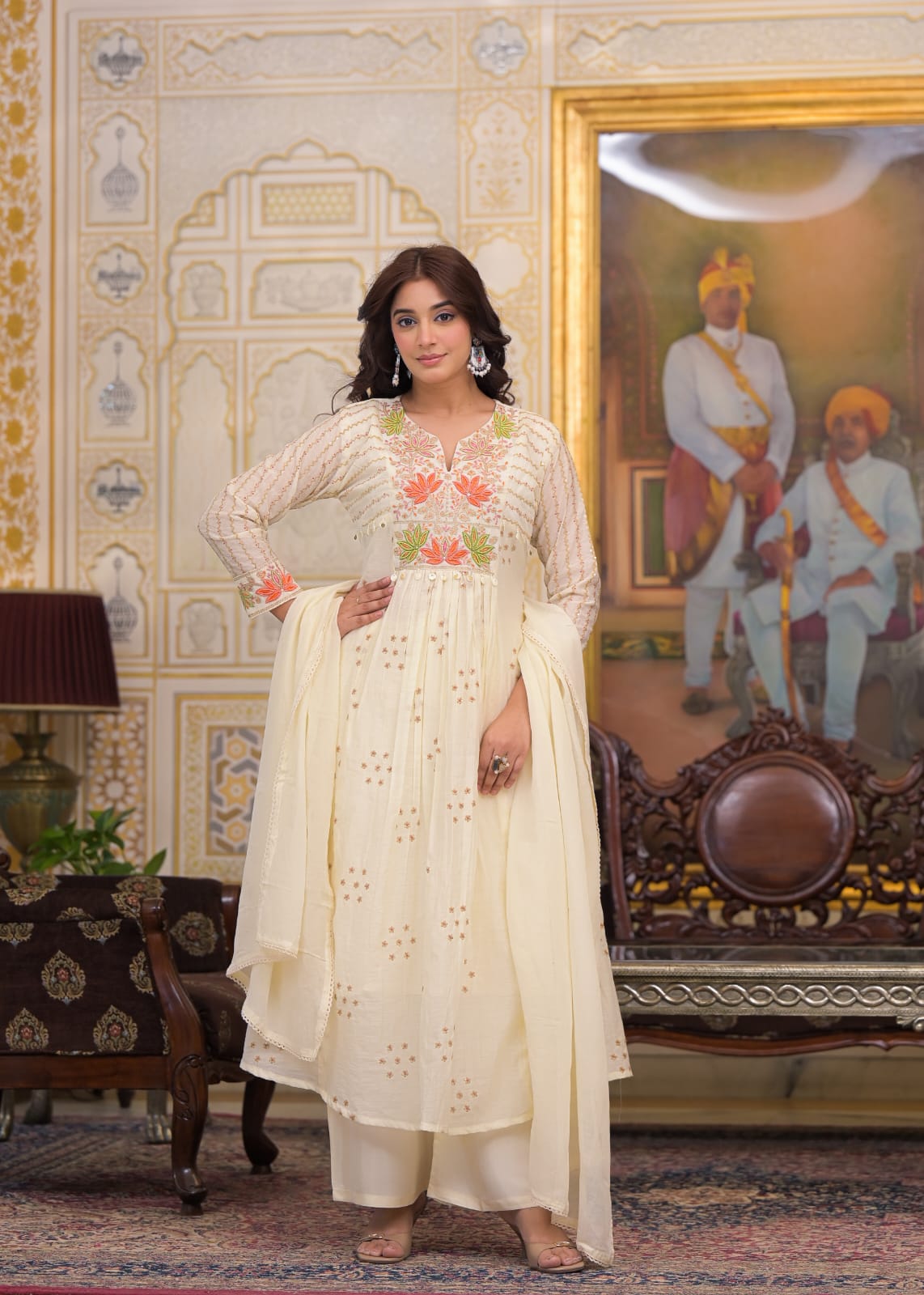 Elegant Floral Embroidered Anarkali Kurta Set