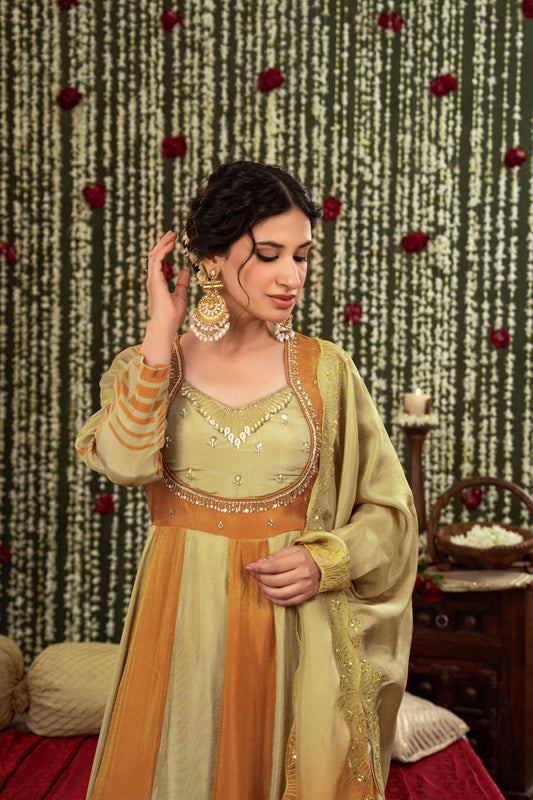 Gulnaar Sunehri Anarkali Kurta Set