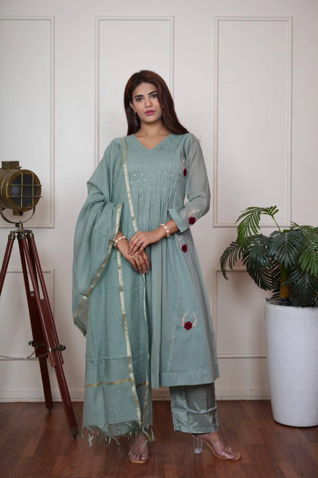 Aafreen Sage Green Festive Kurta Set