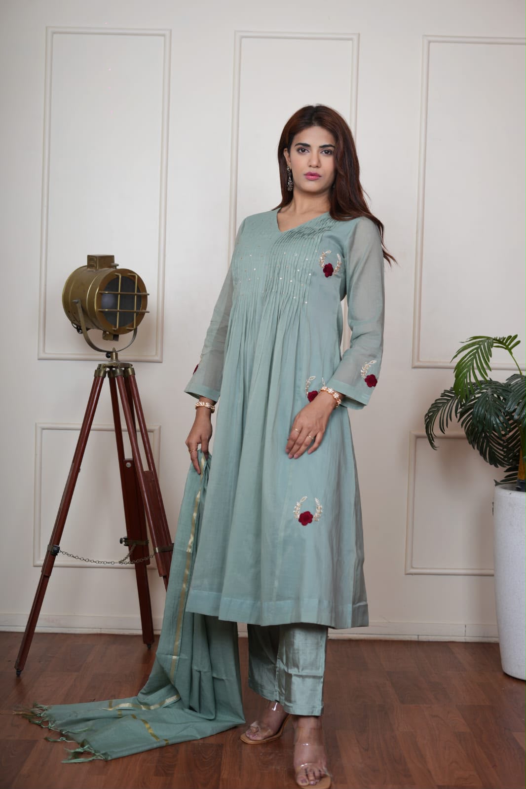 Aafreen Sage Green Festive Kurta Set