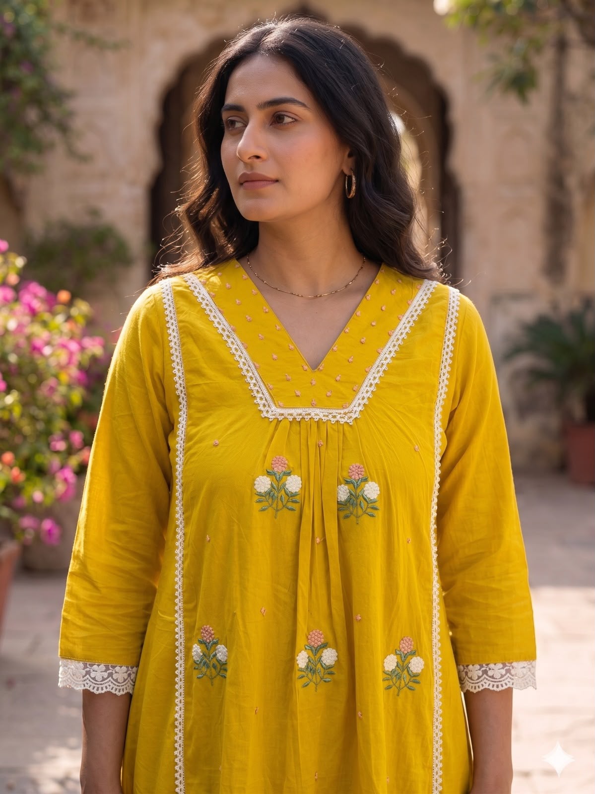 Daisy Bloom Yellow Embroidered Cotton Suit Set