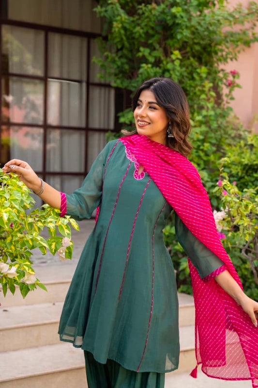Zarika Green Embellished Kurta Pant Set