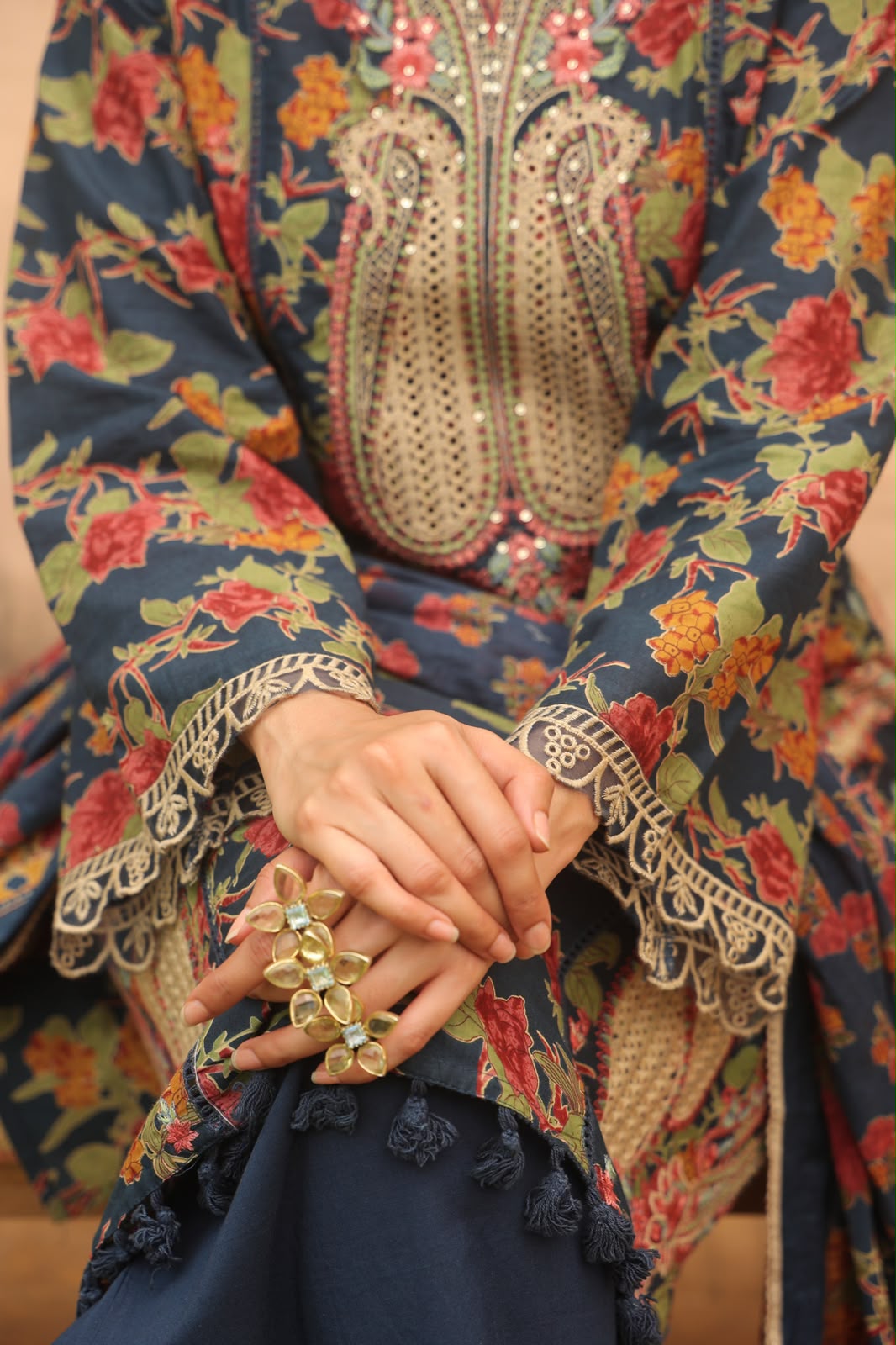 Floral Printed Straight Kurta with Solid Palazzos & Printed Dupatta