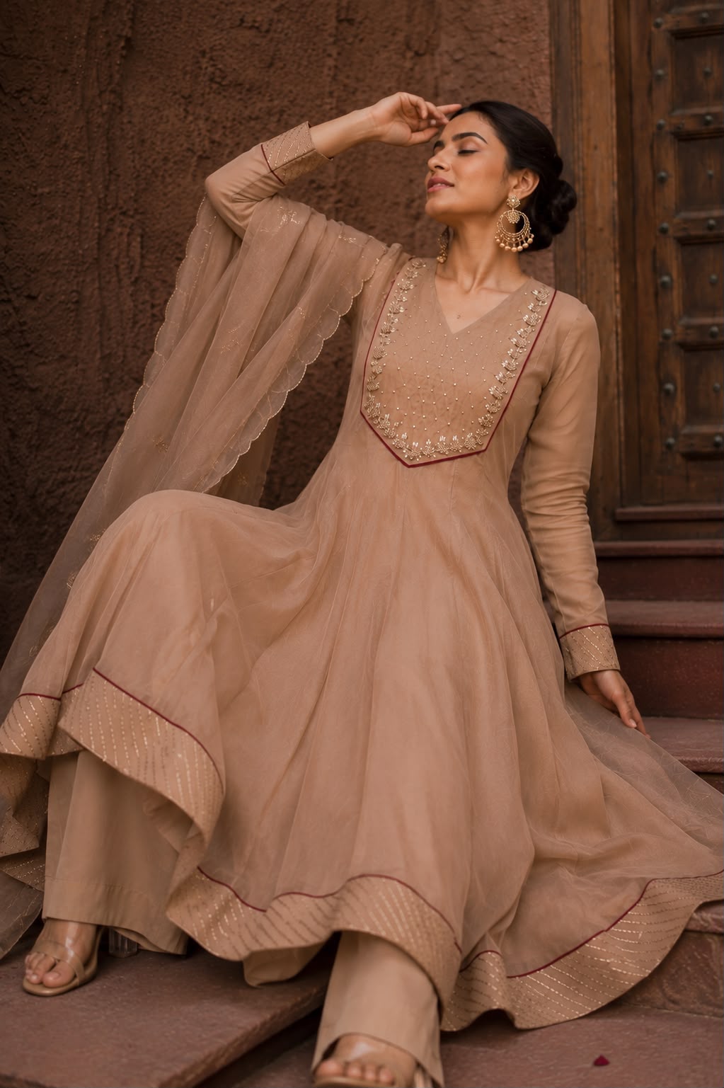 Embroidered Flared Anarkali Suit Set