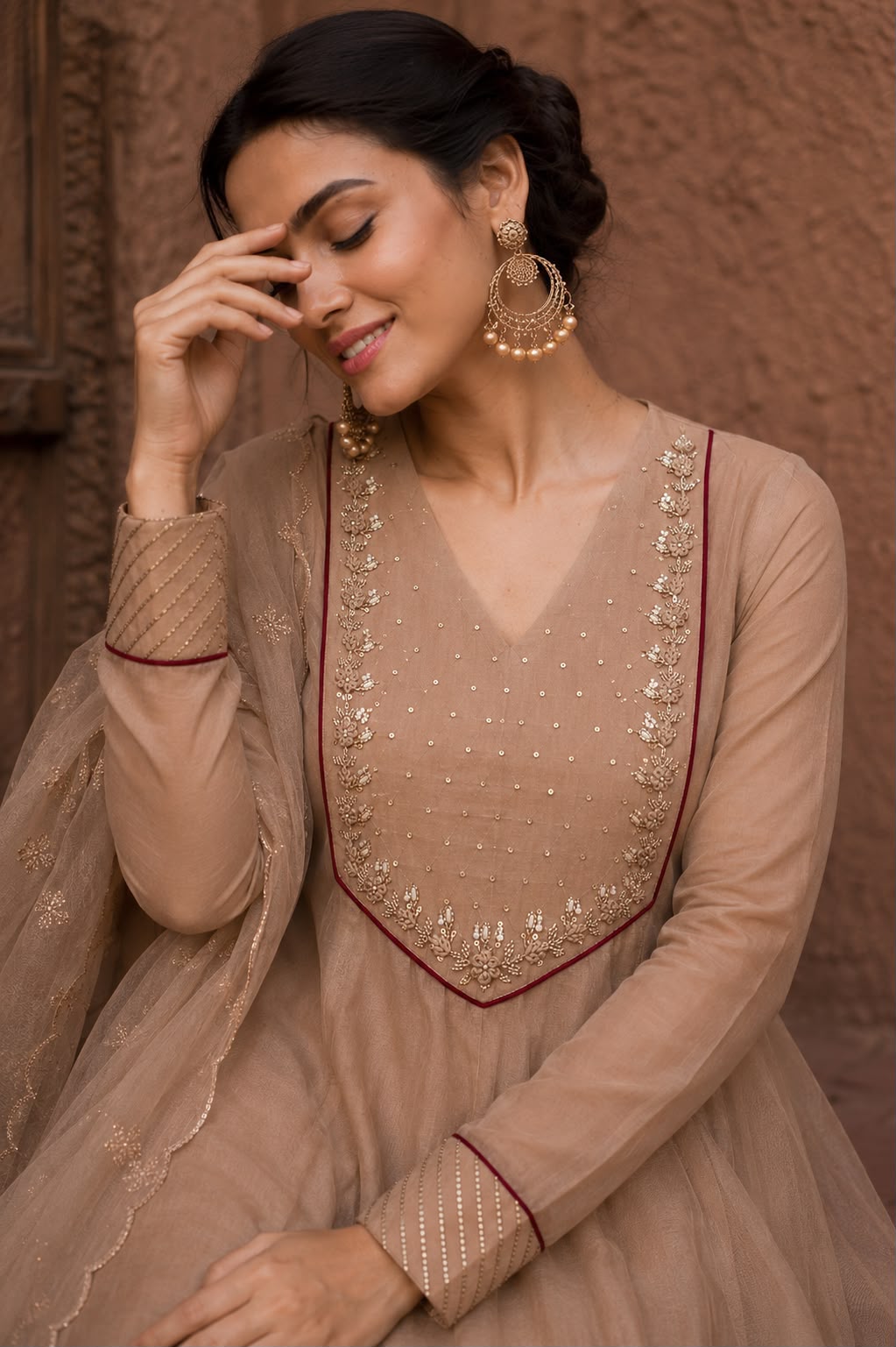 Embroidered Flared Anarkali Suit Set