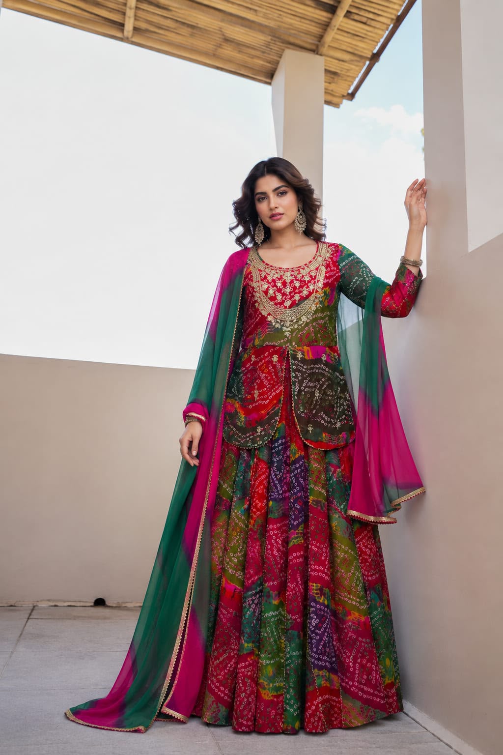 Kalakasuti Luxury Bandhani Print Anarkali Suit Set with Ombre Dupatta