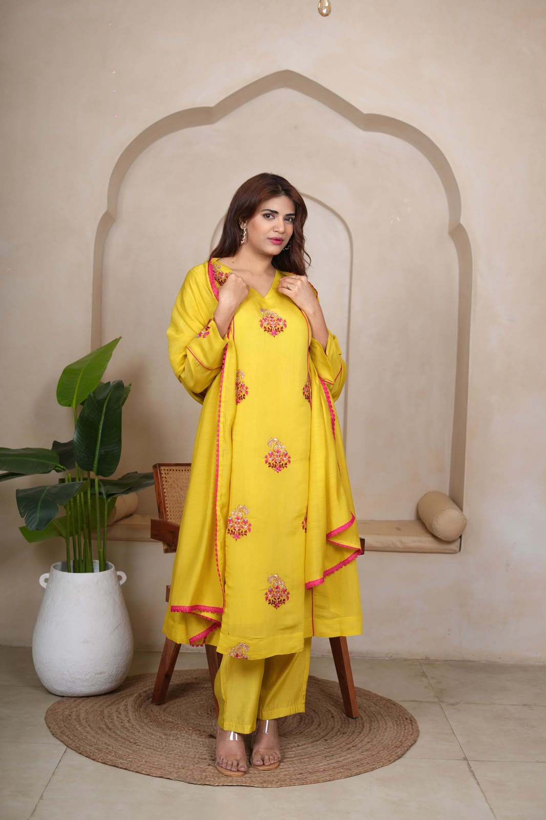 Ethnic Embroidered Straight Kurta Set withDupatta