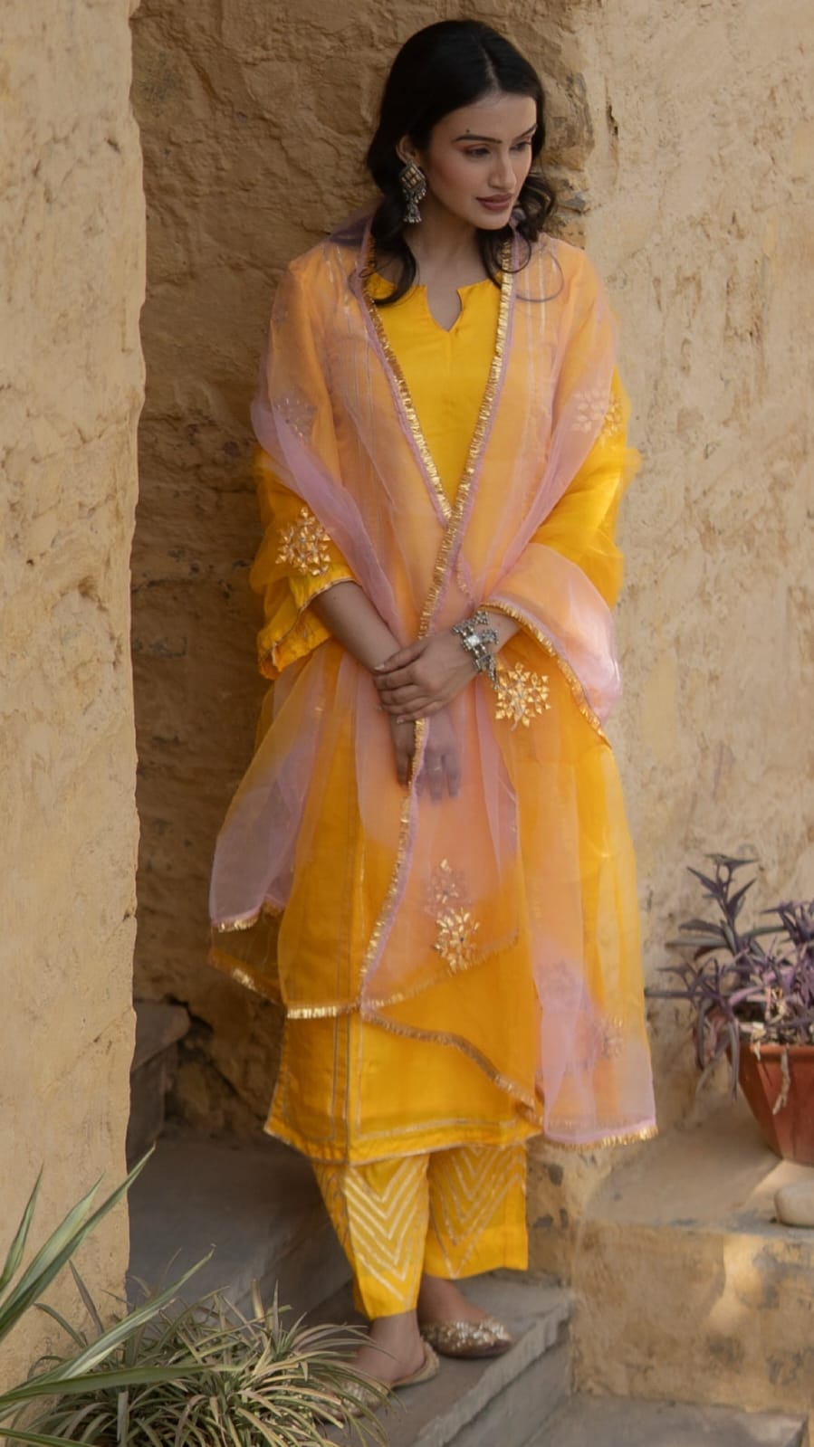 Mustard yellow kurta pant set