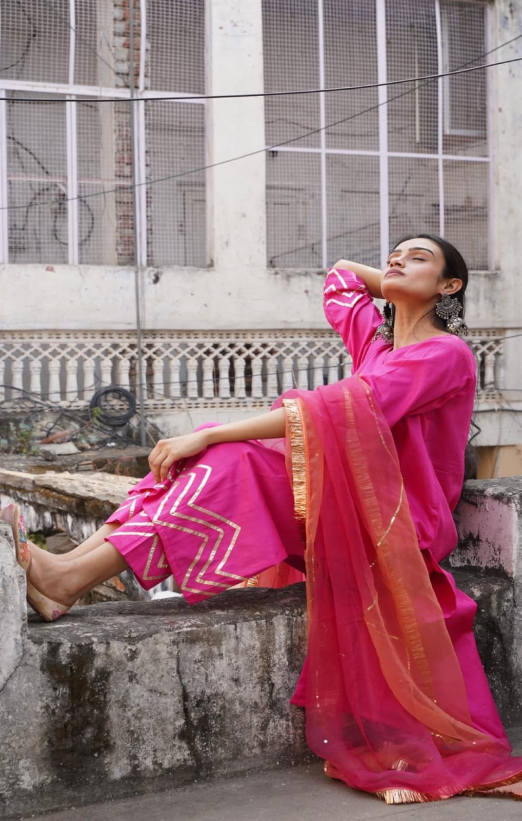 Elegant Pink Gota Patti Kurta Set with Organza Dupatta